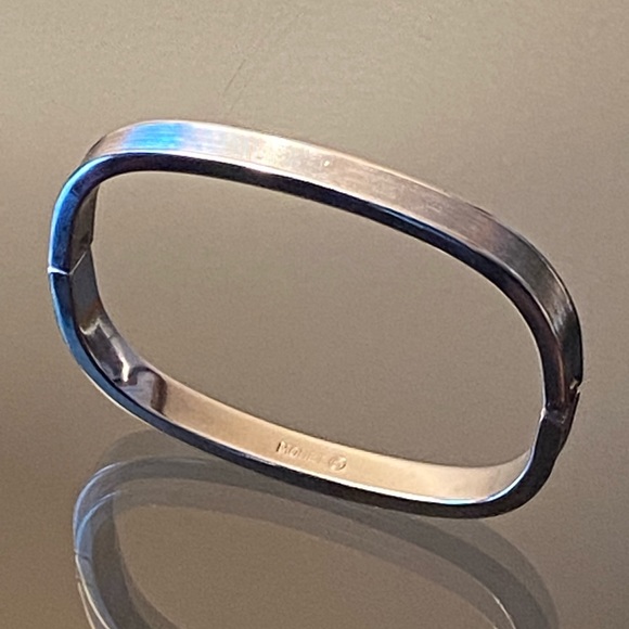 Monet Jewelry - Vintage Monet Silver Hinged Rectangle Bangle Bracelet